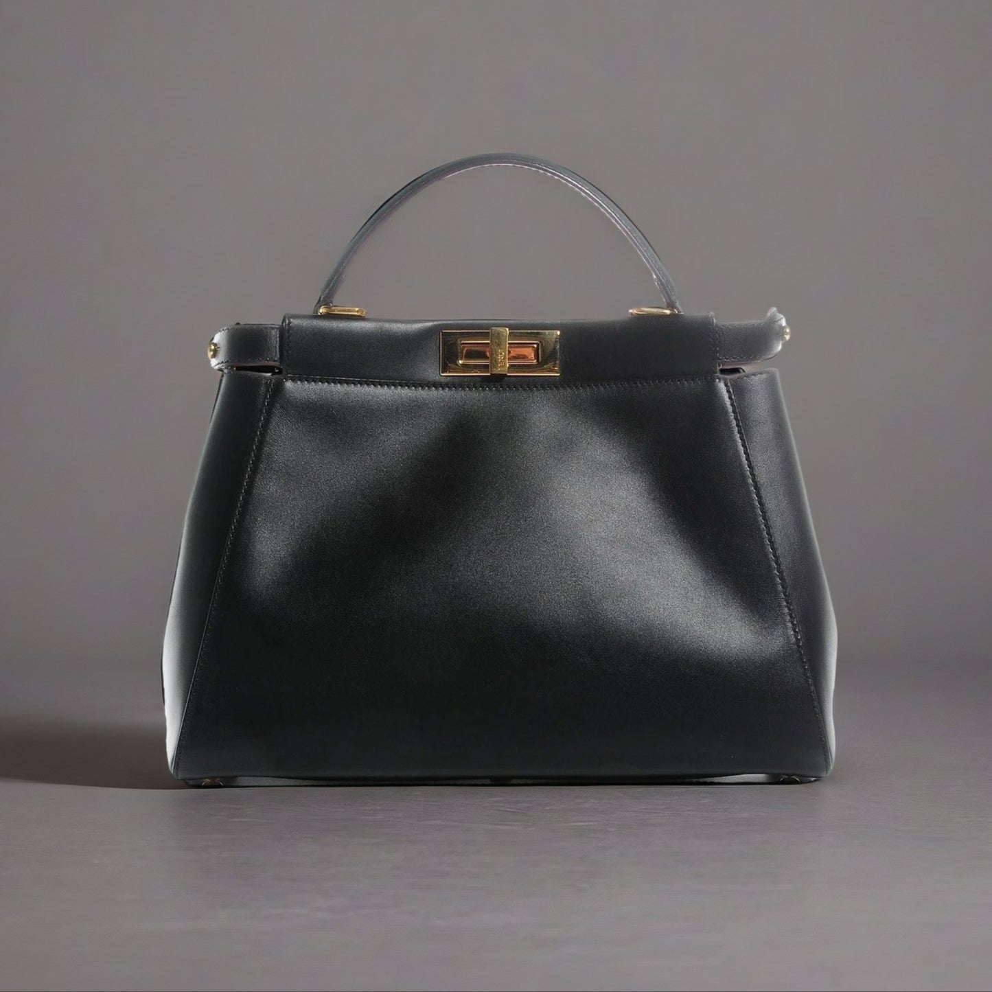 Calfskin Pequin Medium Peekaboo Iconic Satchel Black