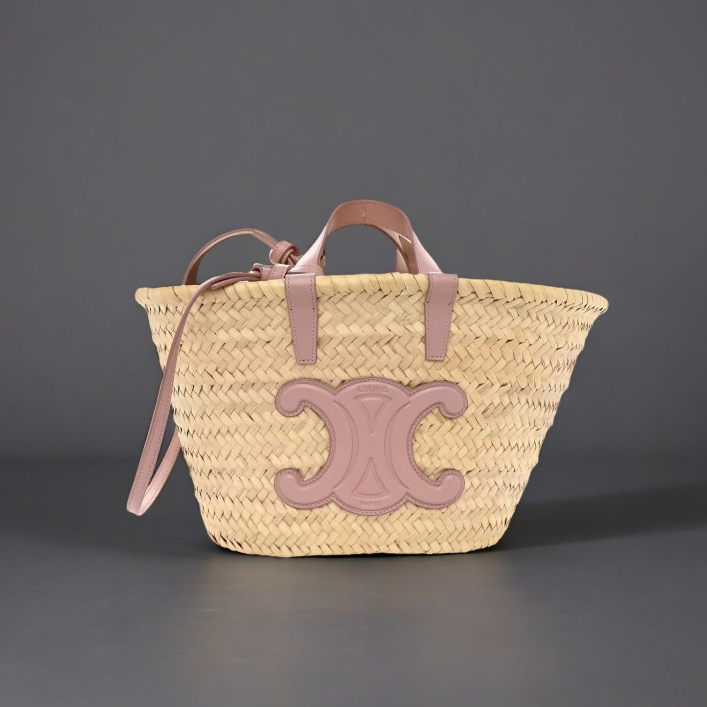 Raffia Calfskin Triomphe Teen Panier Vintage Pink