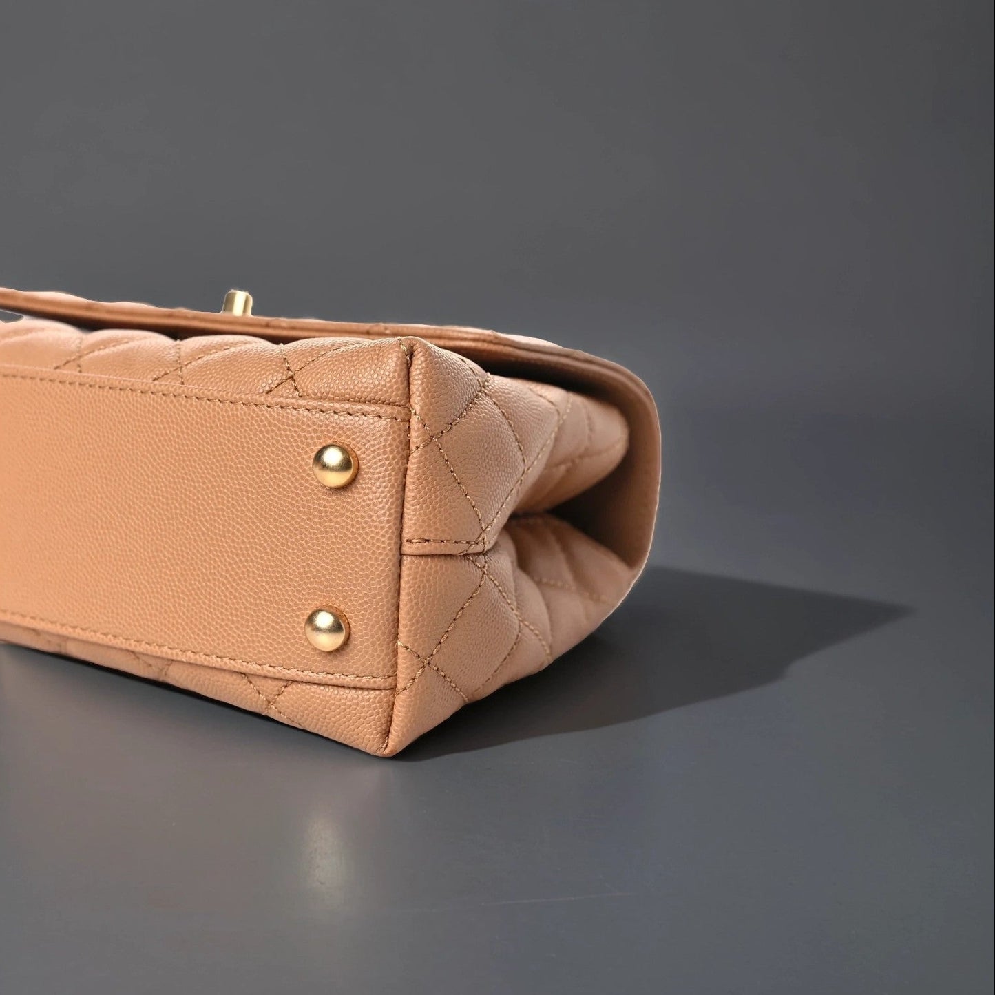 Caviar Quilted Small Coco Chain Handle Flap Dark Beige
