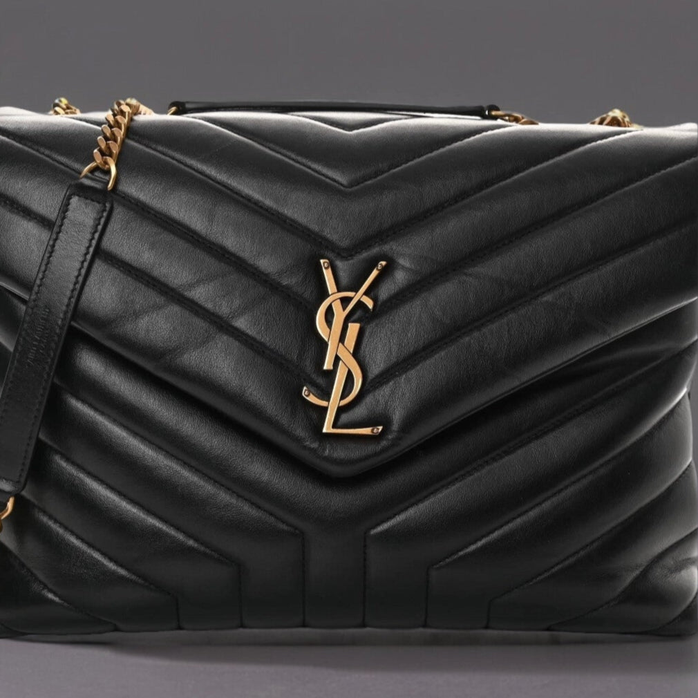 Calfskin Y Quilted Monogram Medium Loulou Chain Satchel Black
