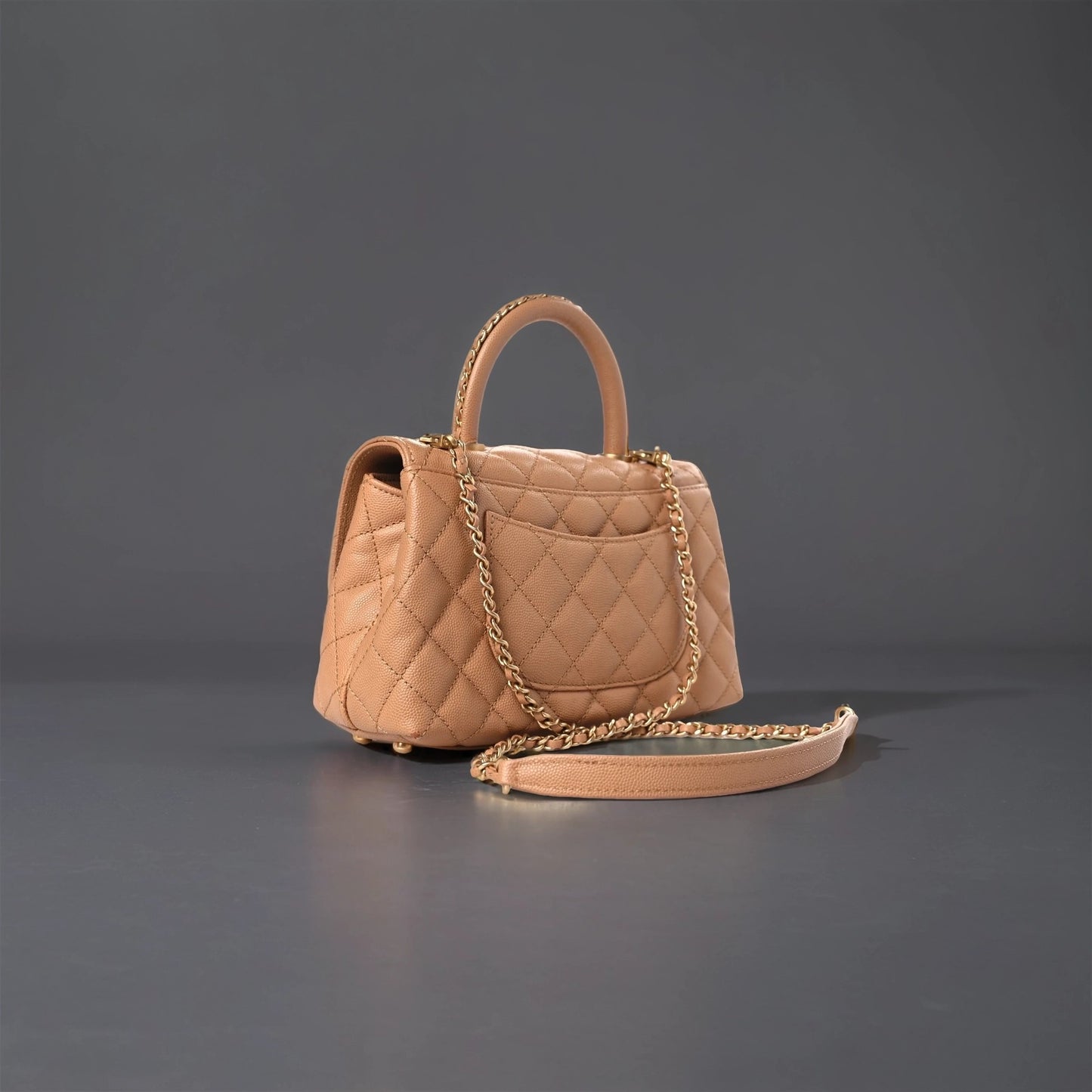 Caviar Quilted Small Coco Chain Handle Flap Dark Beige