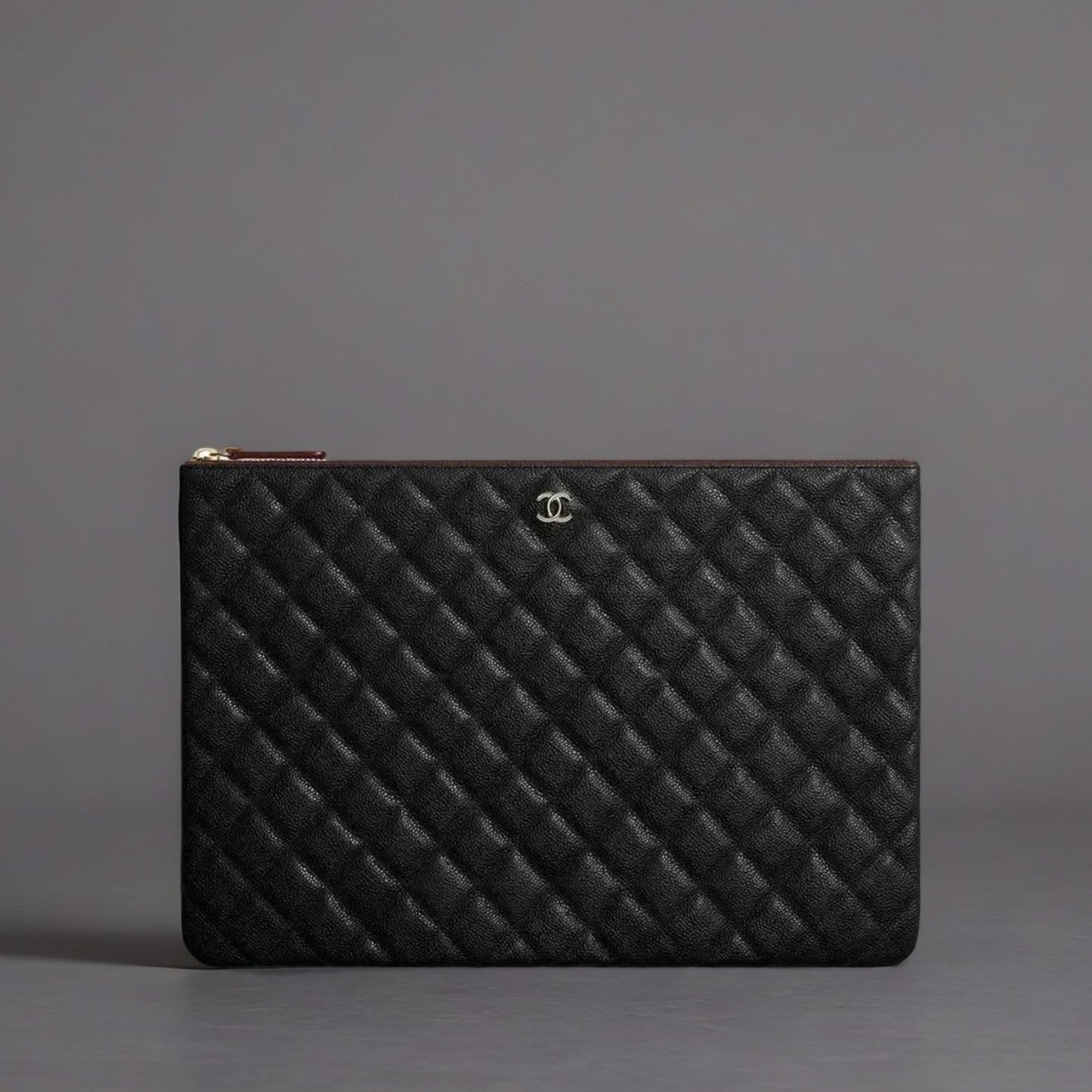 Lambskin Quilted Large Cosmetic Case Black