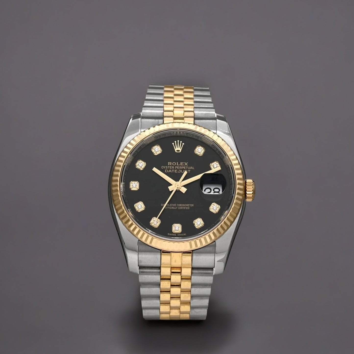 18K Yellow Gold Diamond 36mm Oyster Perpetual Datejust Watch Black