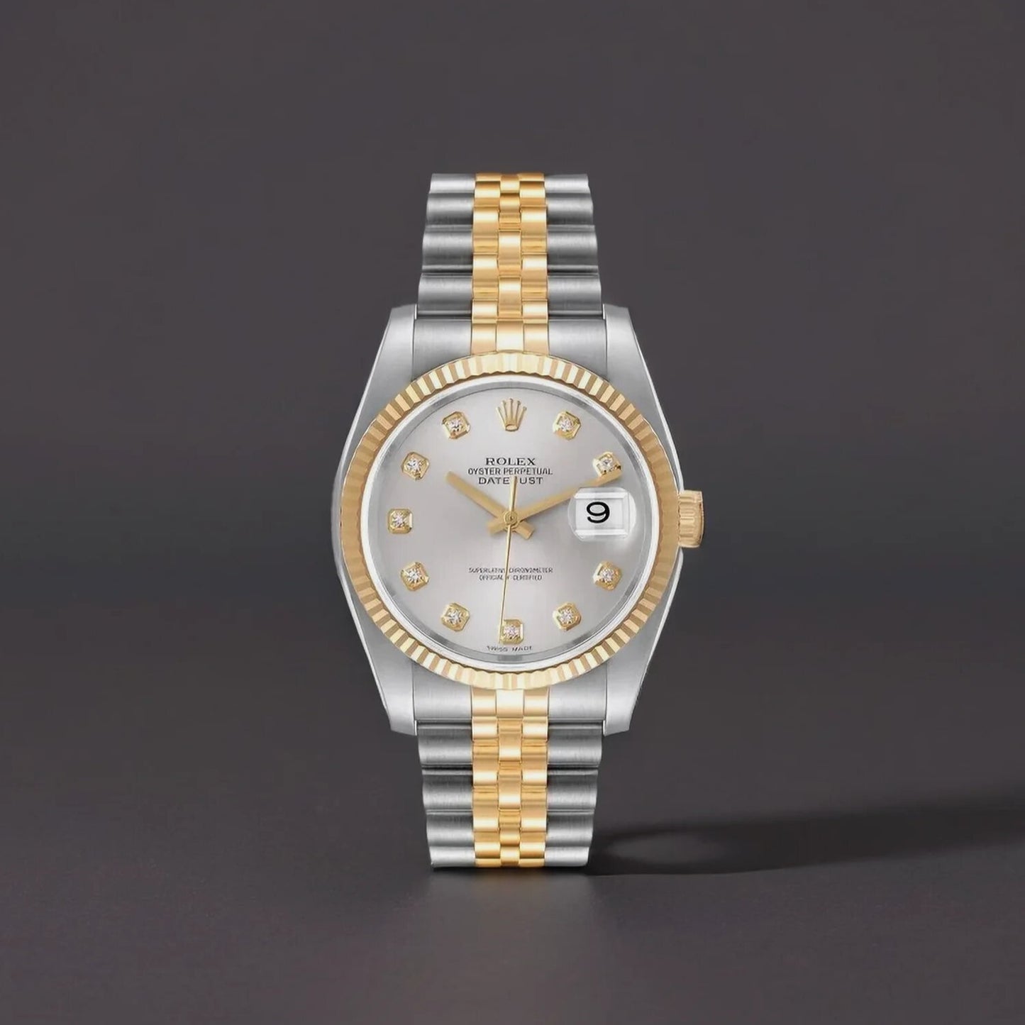 Rolex Datejust 36mm Steel Yellow Gold Slate Diamond Dial Watch