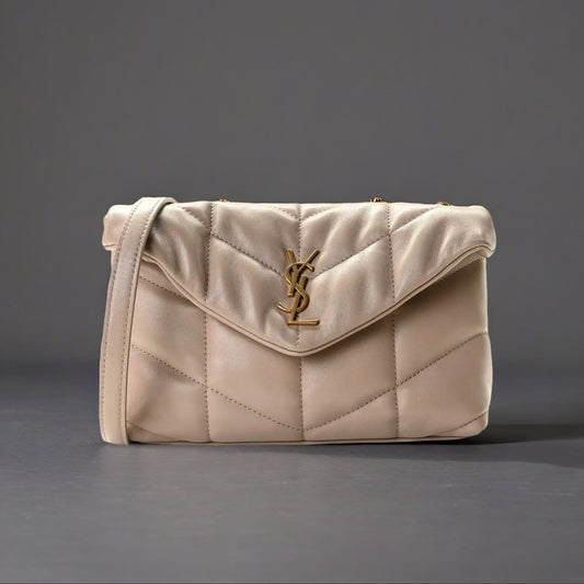 Lambskin Quilted Toy Loulou Puffer Monogram Chain Satchel Dark Beige