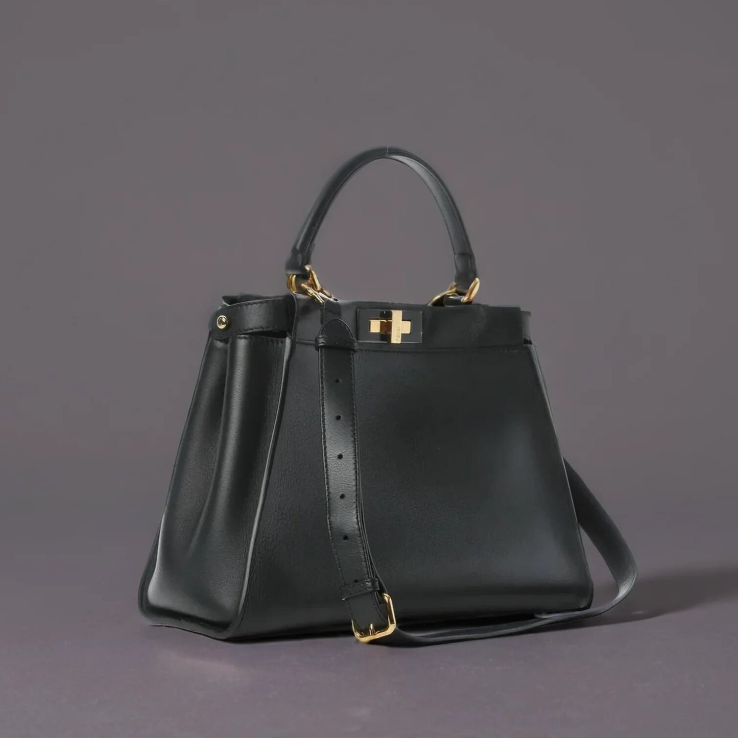 Vitello Seta Shiny Nappa Medium Peekaboo Iconic Satchel Black