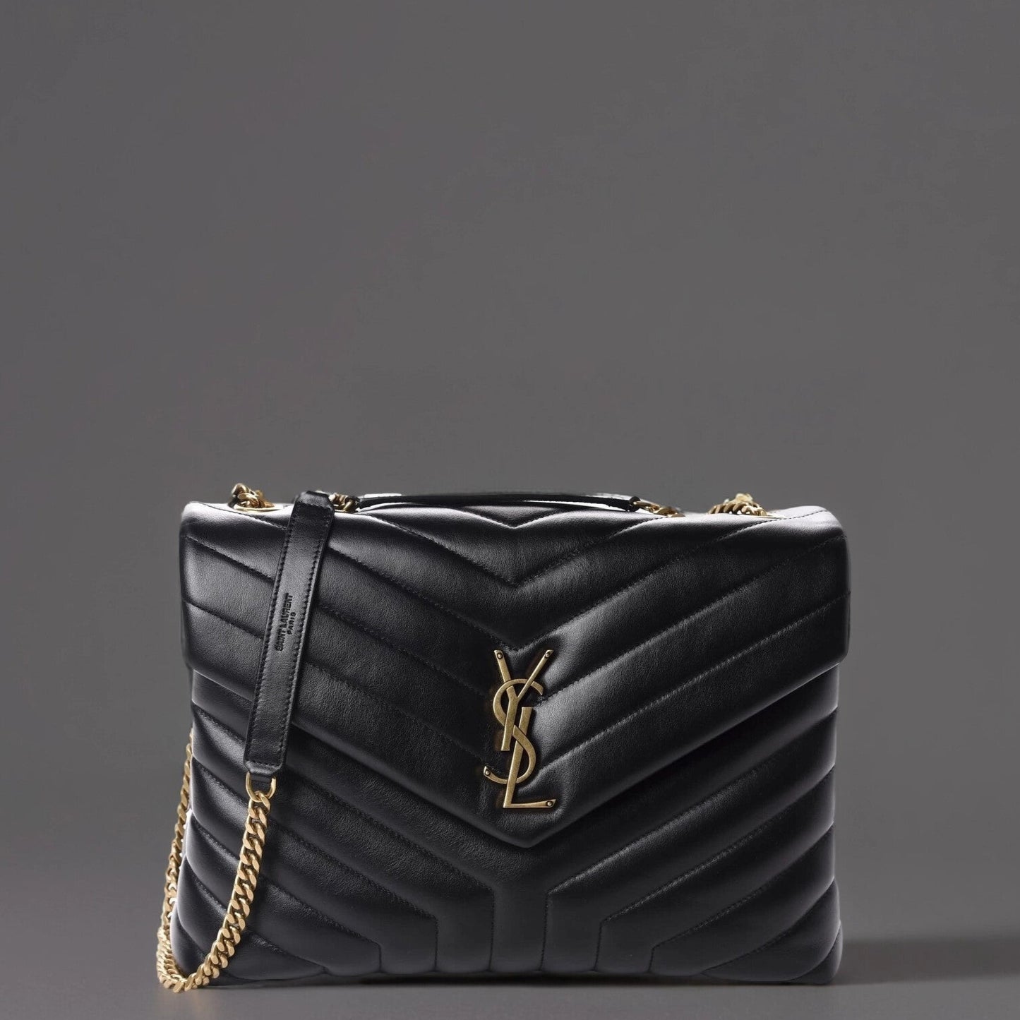 Calfskin Y Quilted Monogram Medium Loulou Chain Satchel Black