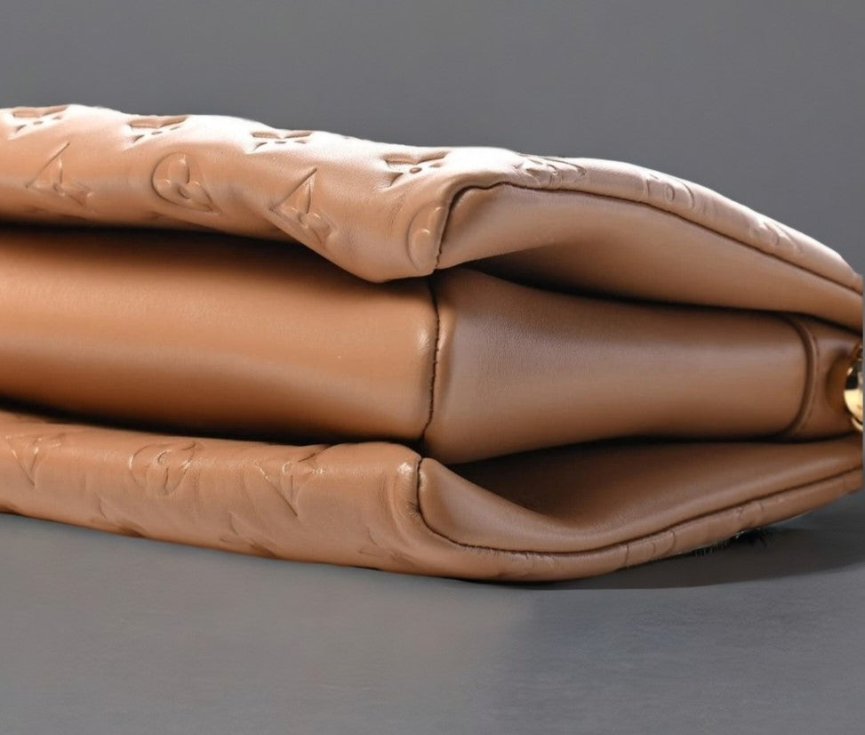 Lambskin Embossed Monogram Coussin PM Camel