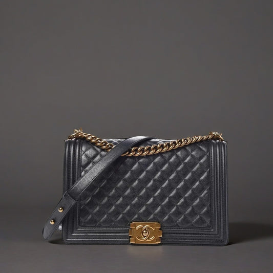 Pearl Caviar Quilted New Medium Boy Flap Charcoal