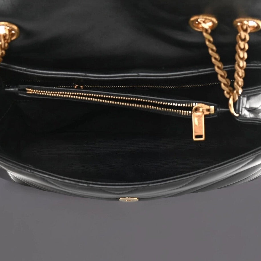 Calfskin Y Quilted Monogram Medium Loulou Chain Satchel Black