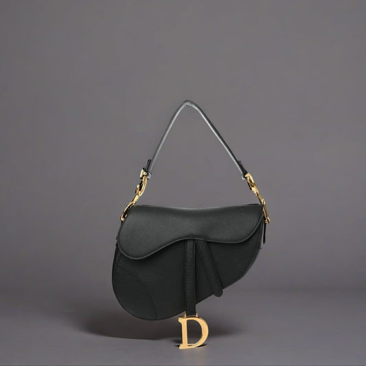 Grained Calfskin Saddle Bag Black