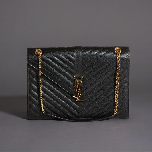 Grain De Poudre Matelasse Chevron Large Monogram Satchel Black