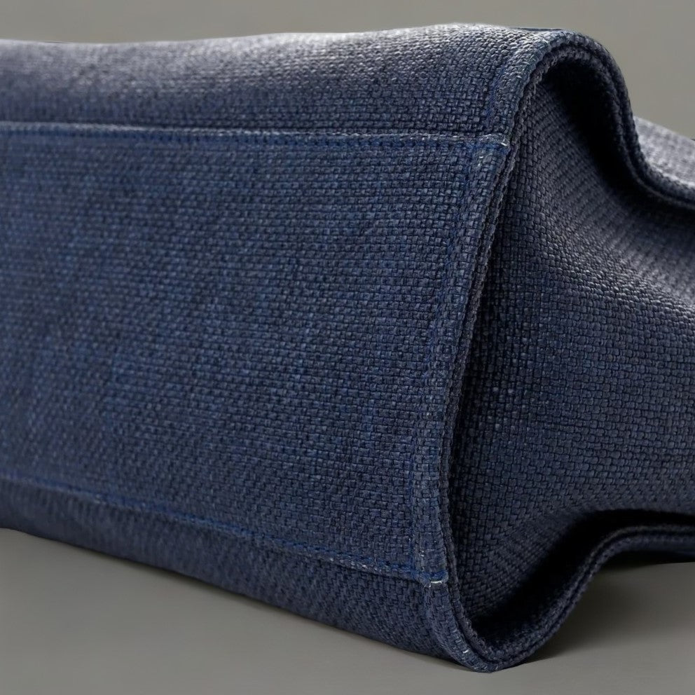 Woven Straw Raffia Medium Deauville Tote Navy