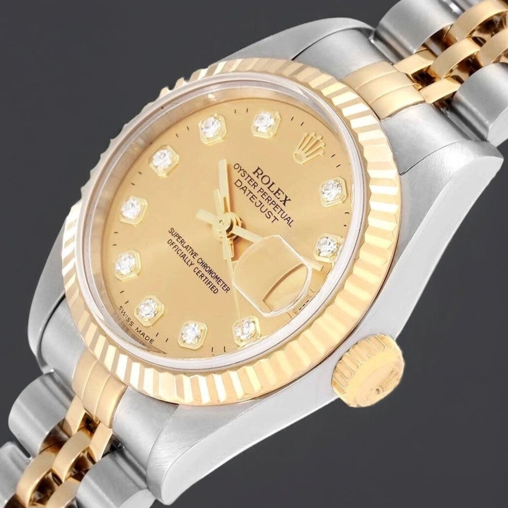 Rolex Datejust 26mm Steel Yellow Gold Diamond Dial Ladies Watch