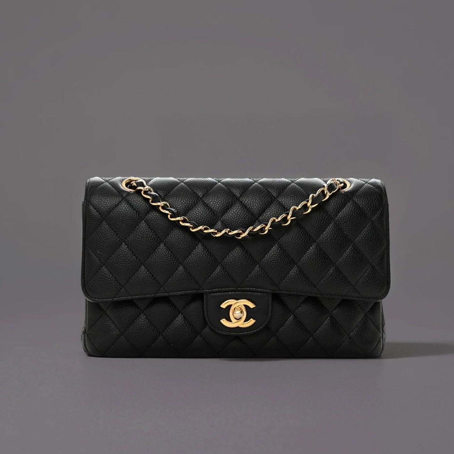 Caviar Quilted Medium Double Flap Black