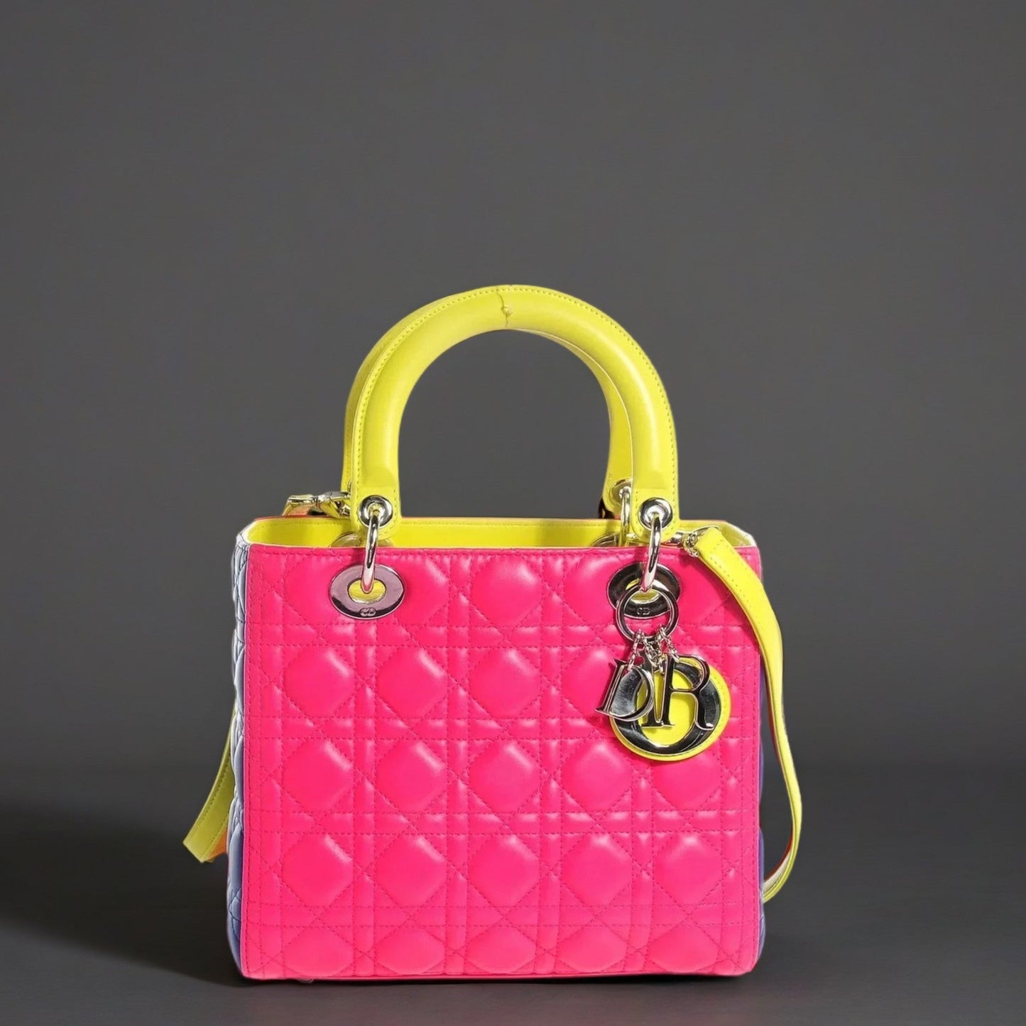 Lambskin Cannage Medium Tri-Color Lady Dior Pink