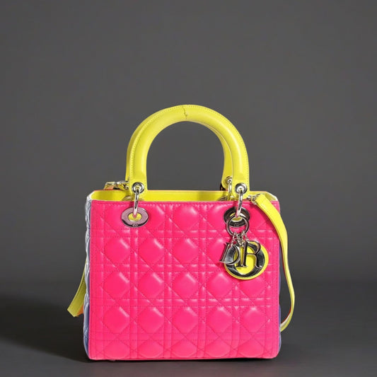 Lambskin Cannage Medium Tri-Color Lady Dior Pink