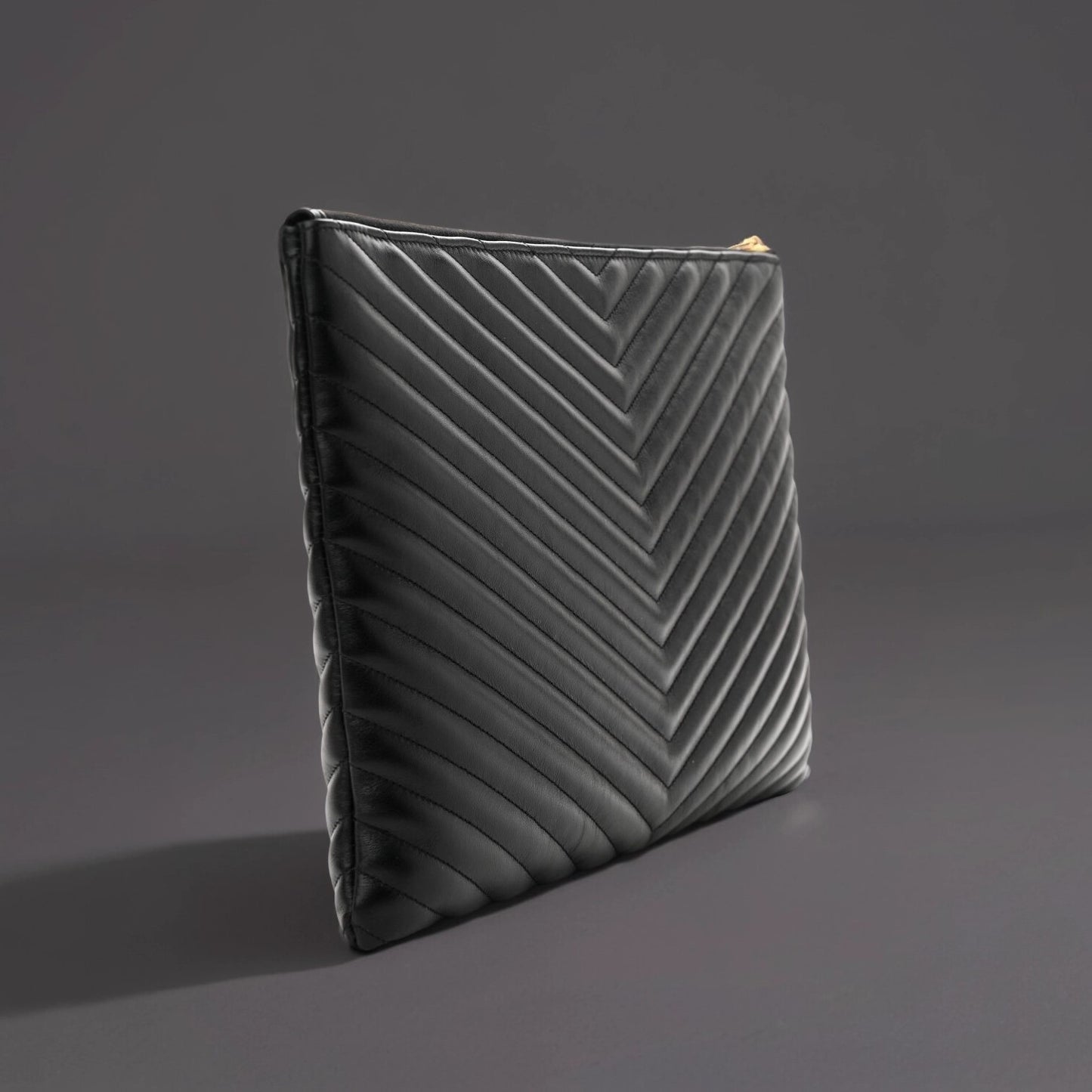 Calfskin Matelasse Chevron Monogram Document Holder Black