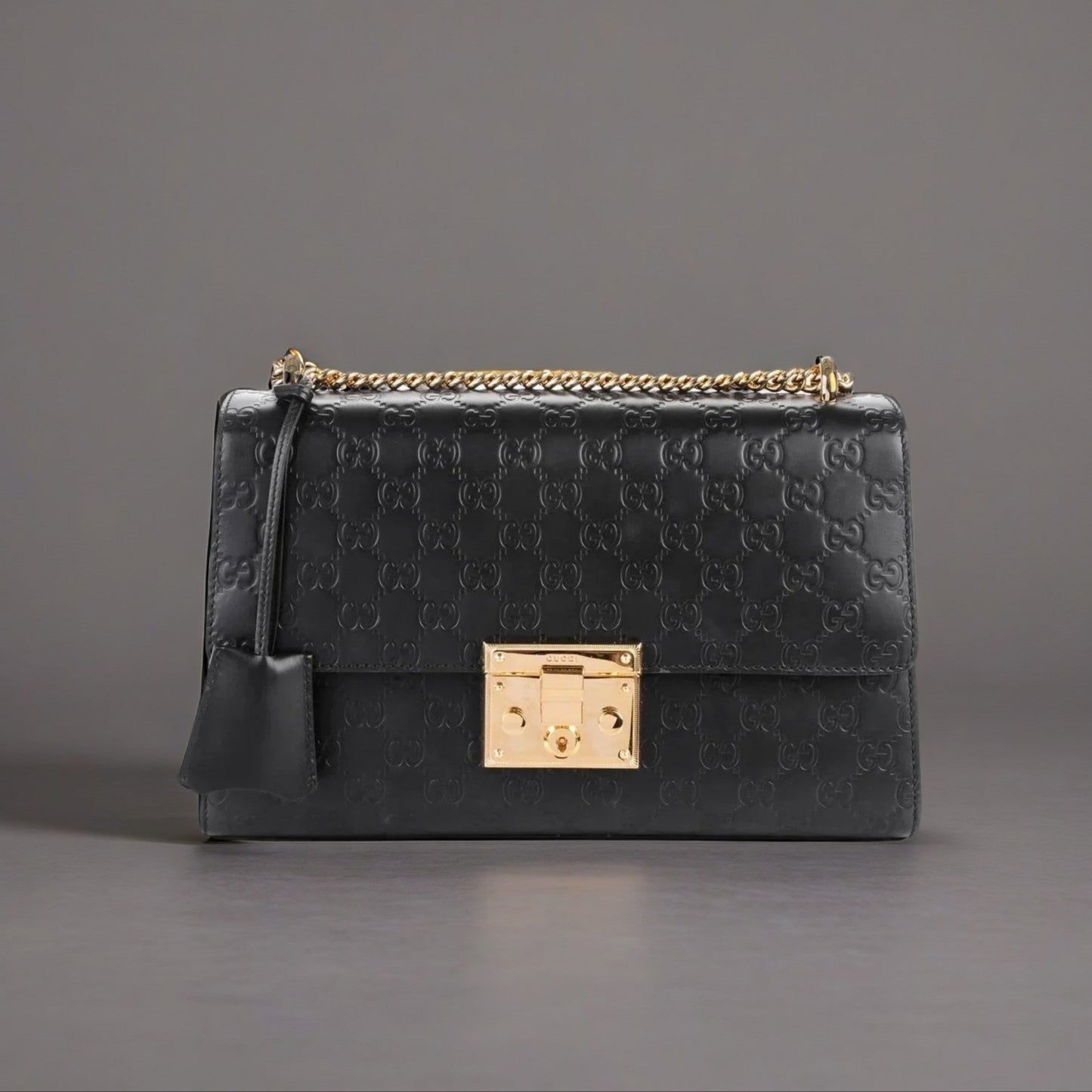Guccissima Medium Padlock Shoulder Bag Black