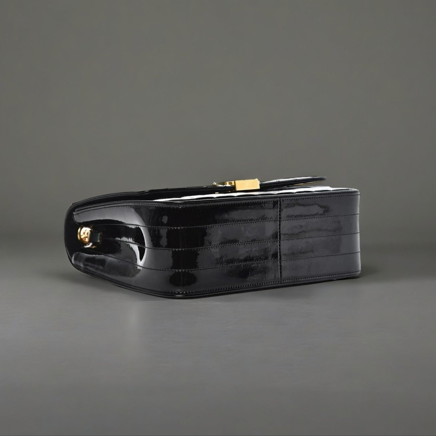 Patent Matelasse Monogram Large Vicky Chain Bag Black