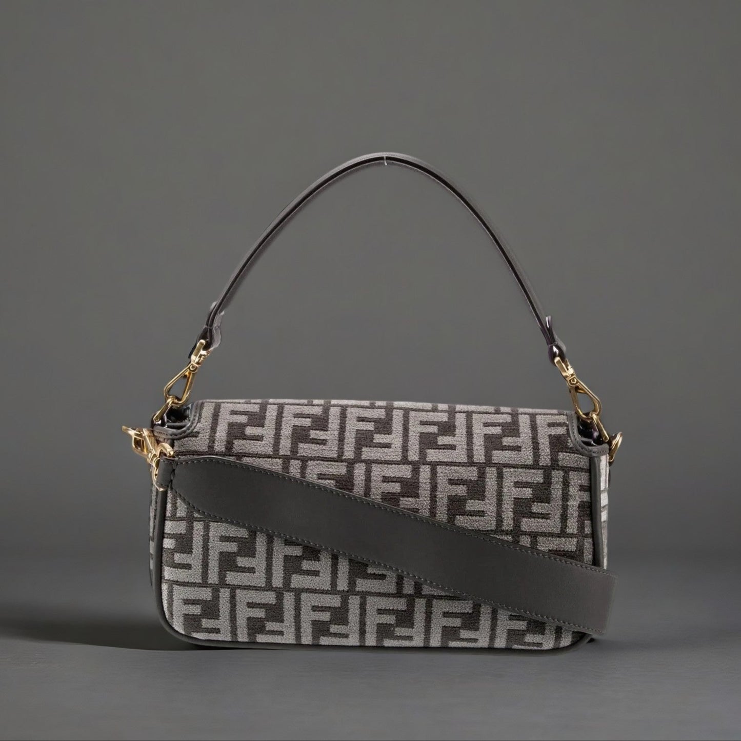 Chenille Vitello Seta FF Midi Chain Baguette Anthracite Asfalto