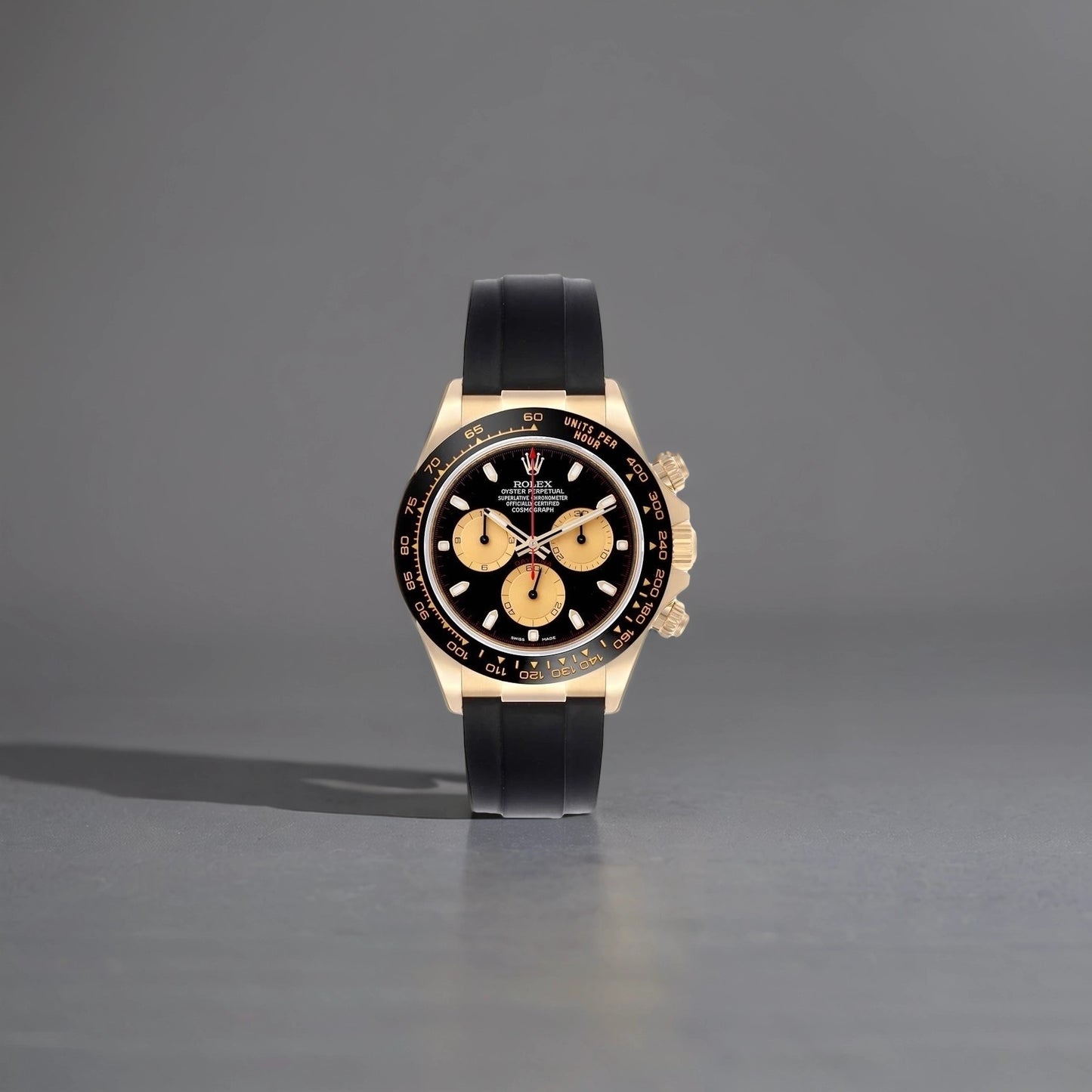 Rolex Daytona Yellow Gold Ceramic Bezel Oysterflex Mens Watch