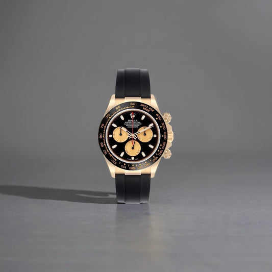 Rolex Daytona Yellow Gold Ceramic Bezel Oysterflex Mens Watch