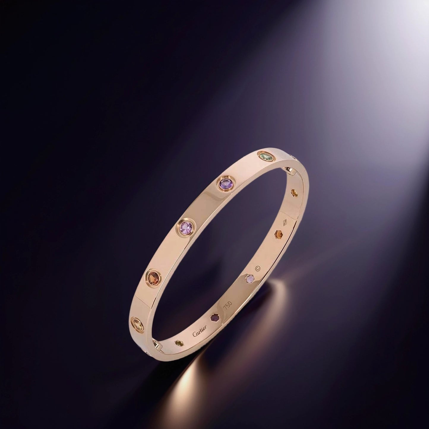 18K Pink Gold Sapphire Garnet Amethyst LOVE Bracelet 18