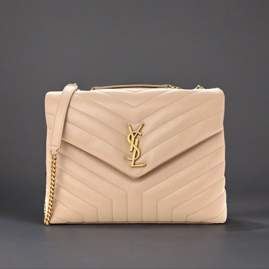 Calfskin Y Quilted Monogram Medium Loulou Chain Satchel Dark Beige