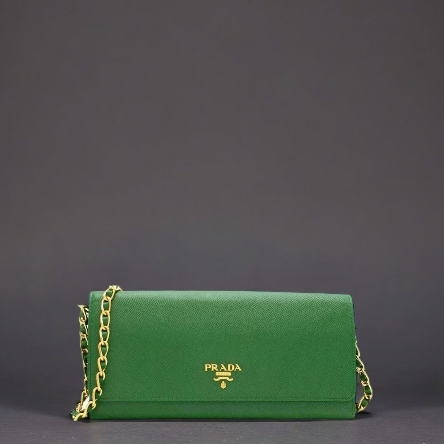 Green Saffiano Leather Wallet On Chain