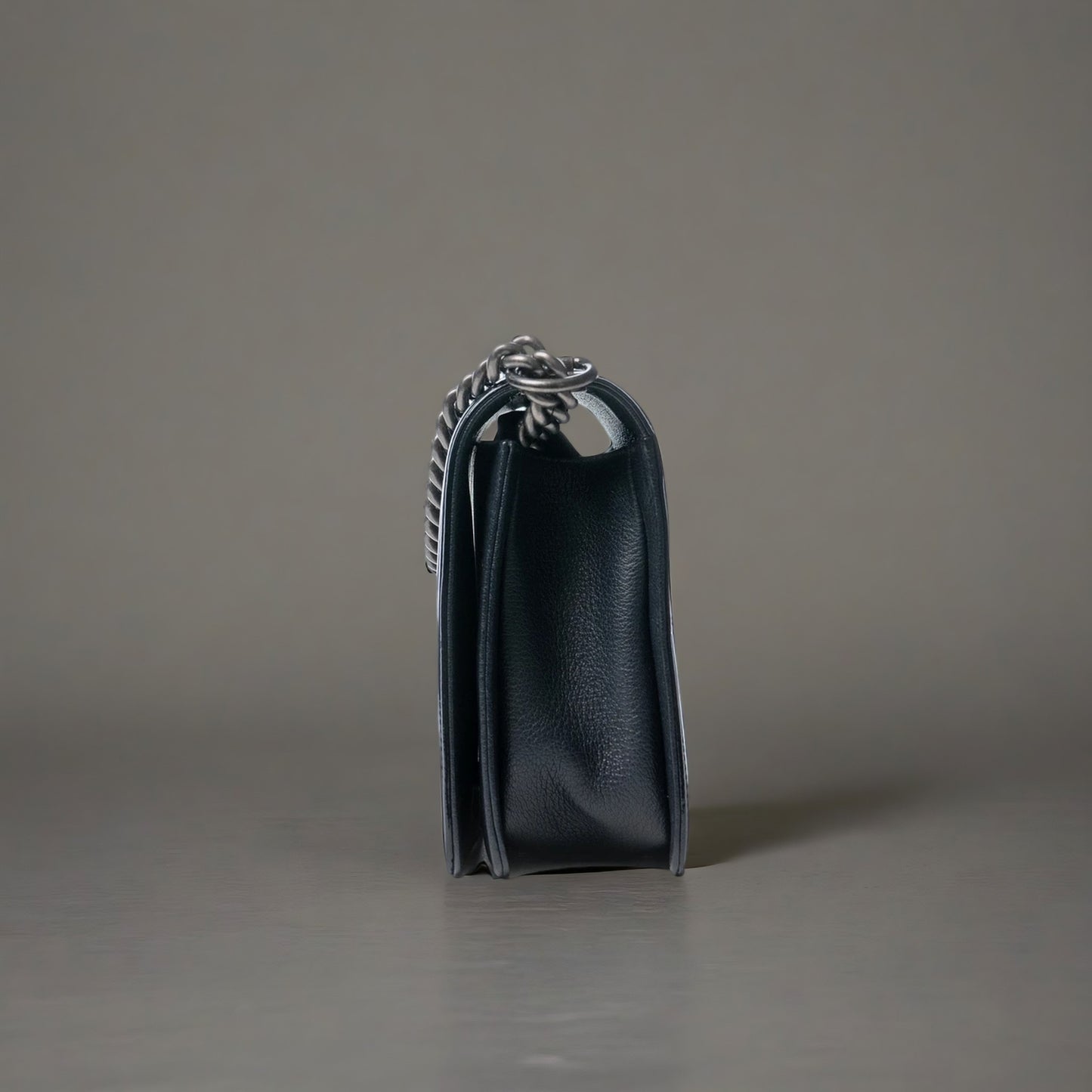 Goatskin Patent Quilted New Medium Boy Flap Navy Blue