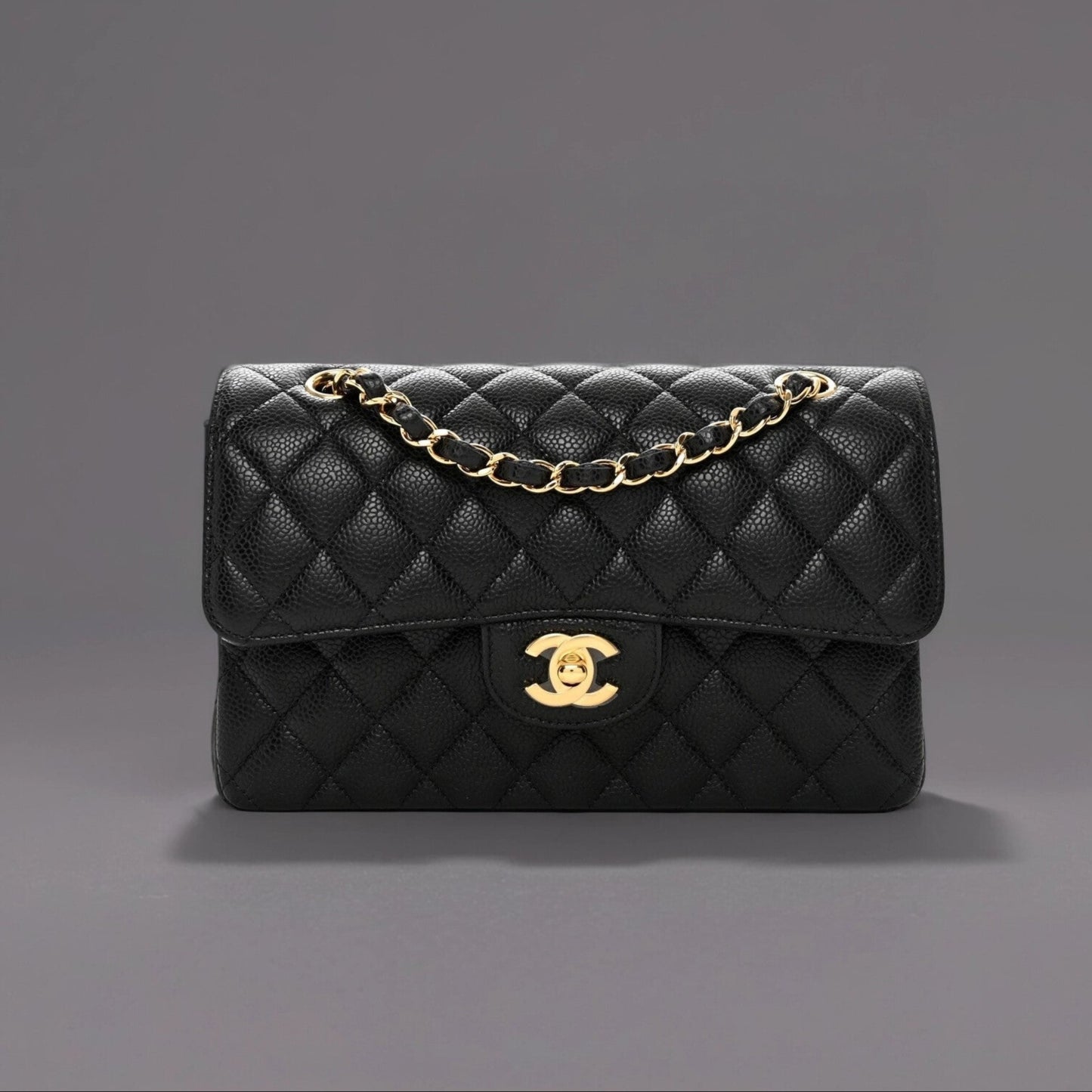 Caviar Quilted Small Double Flap Black