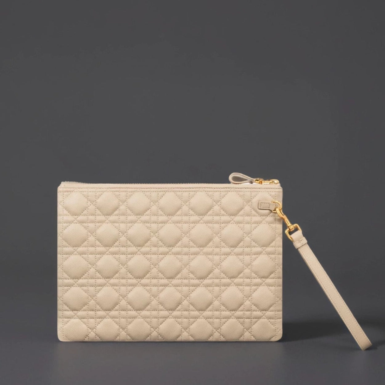 Supple Calfskin Cannage Large Caro Daily Pouch Beige