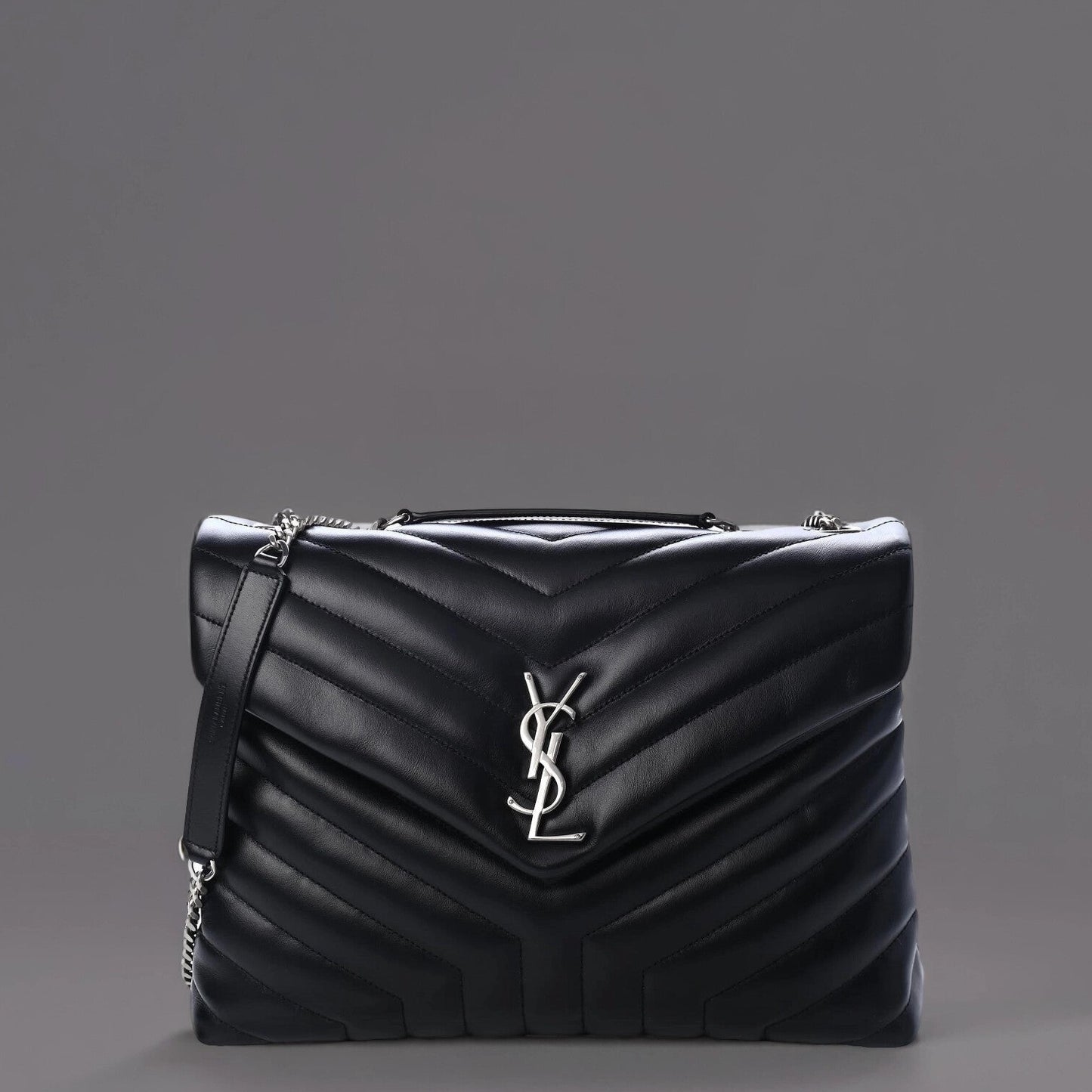 Calfskin Y Quilted Monogram Medium Loulou Chain Satchel Black