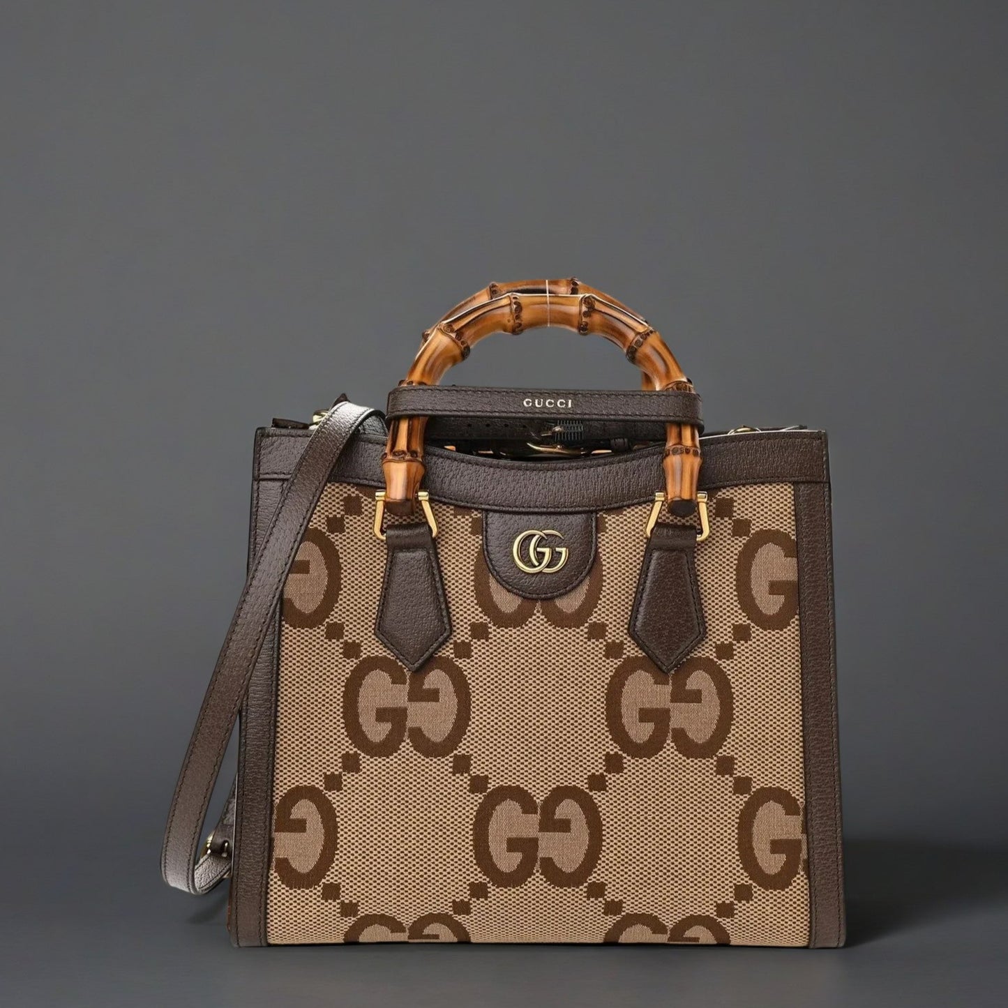 Monogram Jumbo GG Small Diana Tote Bag Camel Ebony