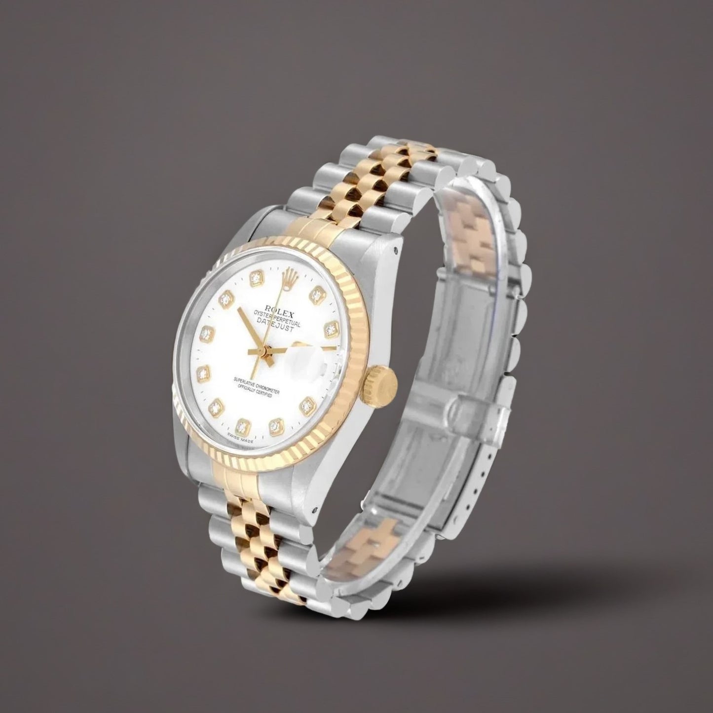 Rolex Datejust White Diamond Dial Steel Yellow Gold Watch