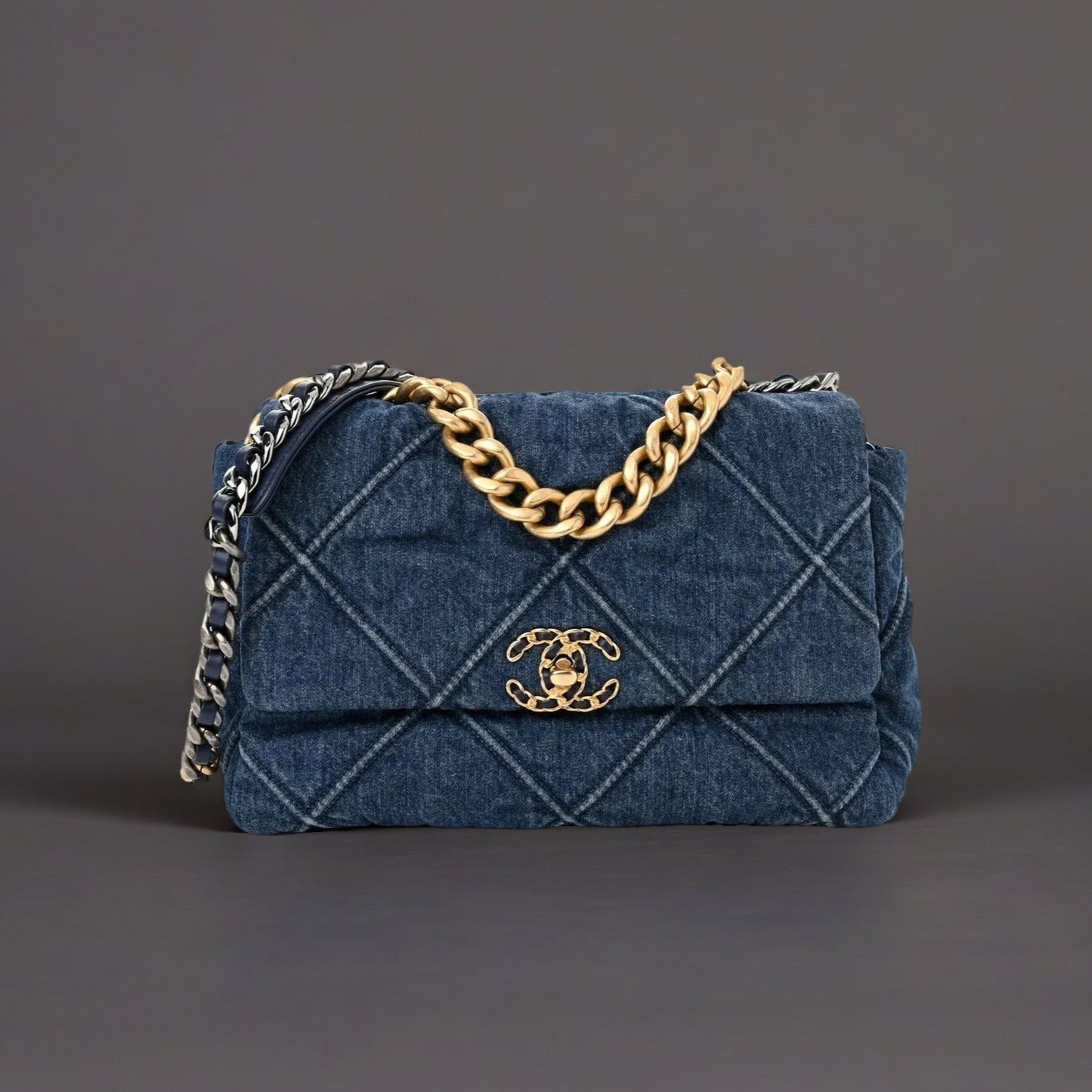 Denim Quilted Large Chanel 19 Flap Blue