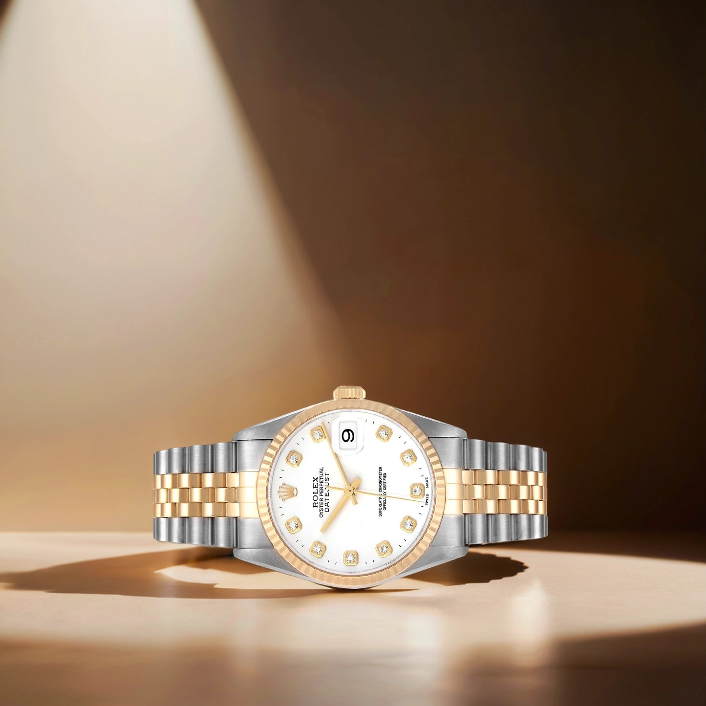 Rolex Datejust White Diamond Dial Steel Yellow Gold Watch