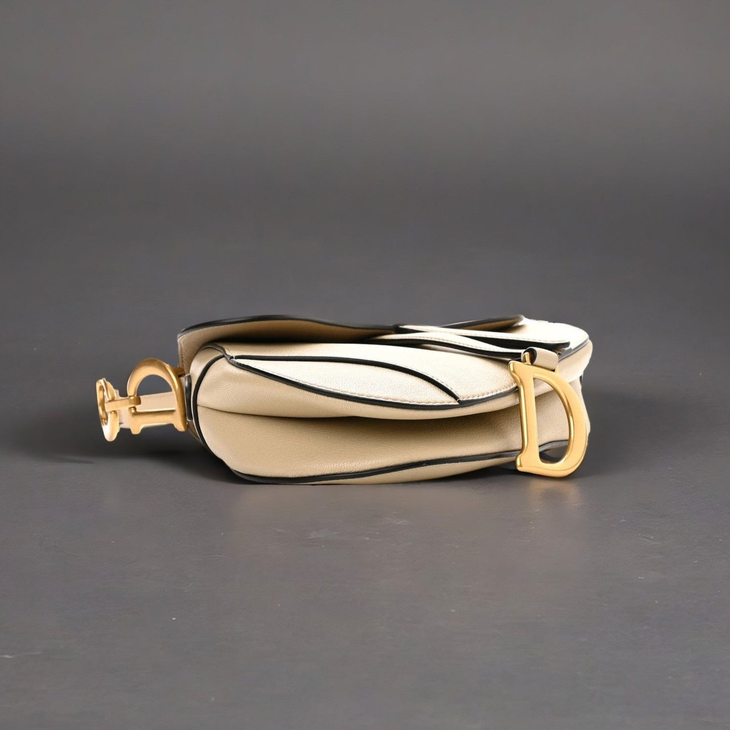 Grained Calfskin Saddle Bag With Strap Sand