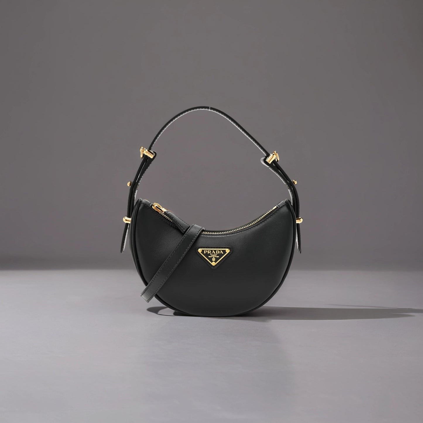 Soft Calfskin Mini Arque Shoulder Bag Black
