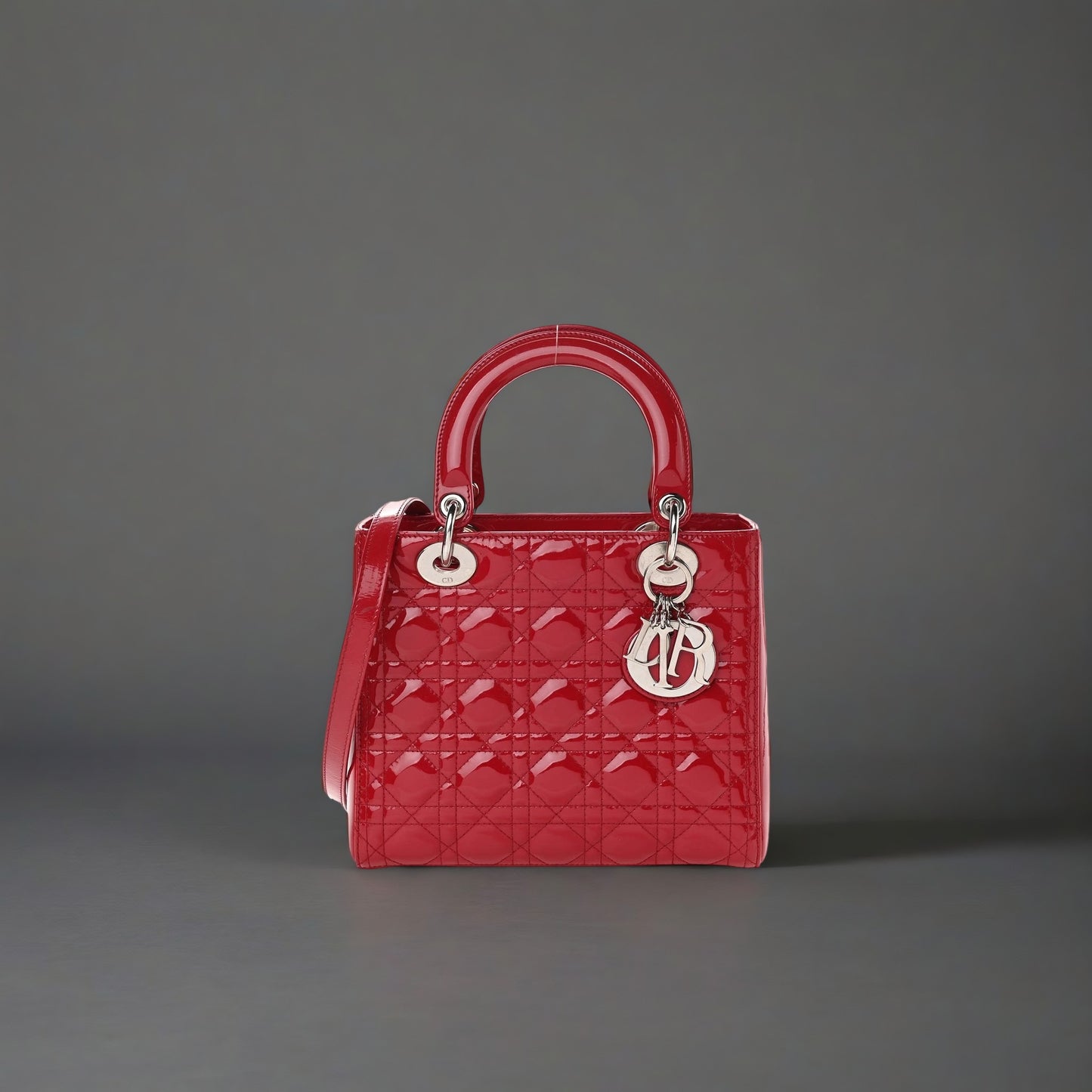 Patent Cannage Medium Lady Dior Red
