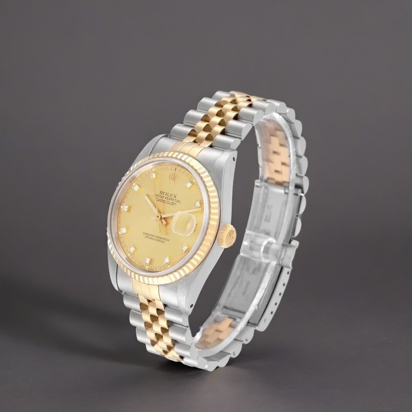 Rolex Datejust 36mm Diamond Dial Steel Yellow Gold Watch