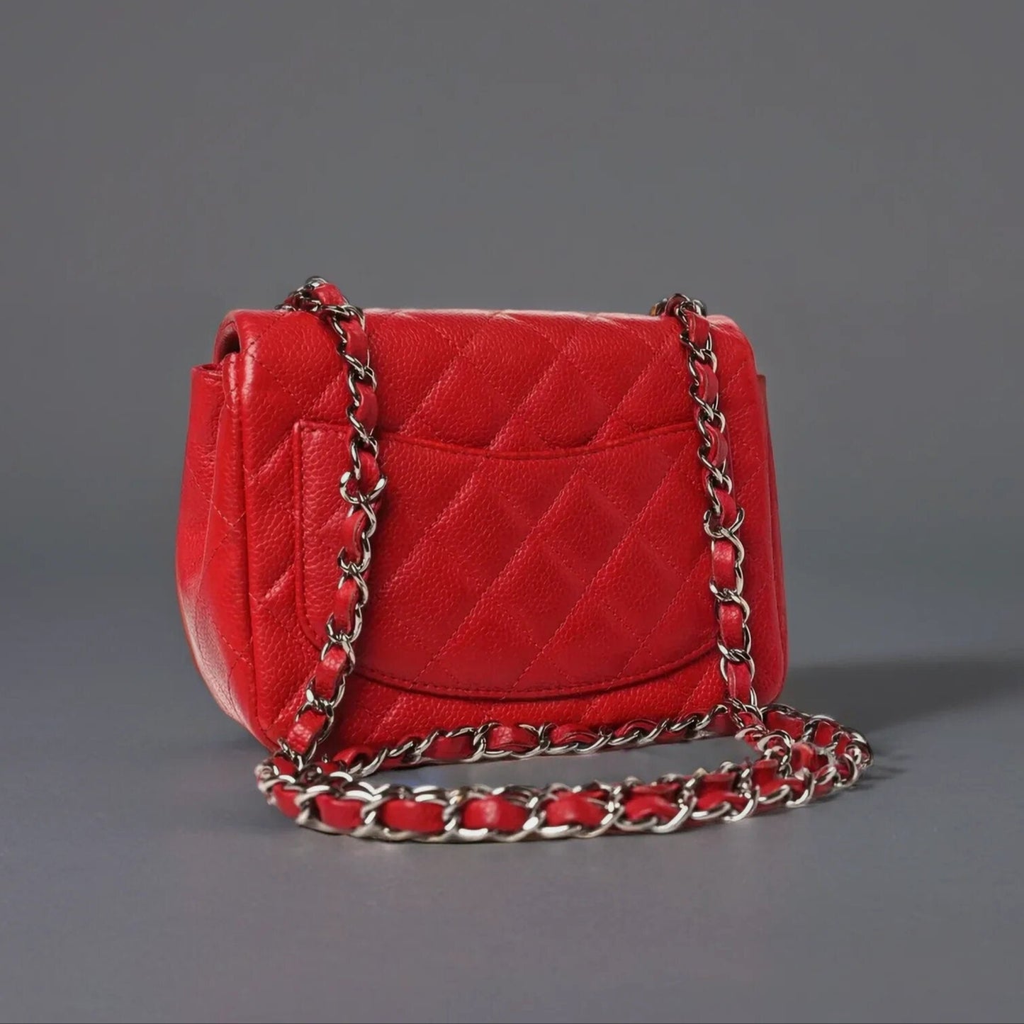 Caviar Quilted Mini Square Flap Red