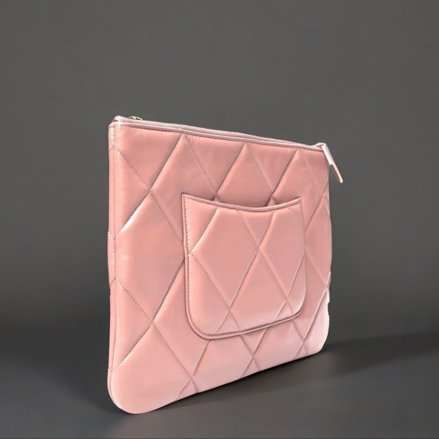 Goatskin Quilted Large Chanel 19 Pouch Light Pink