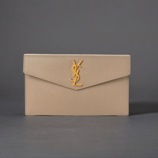 Grain De Poudre Calfskin Uptown Pouch Dark Beige