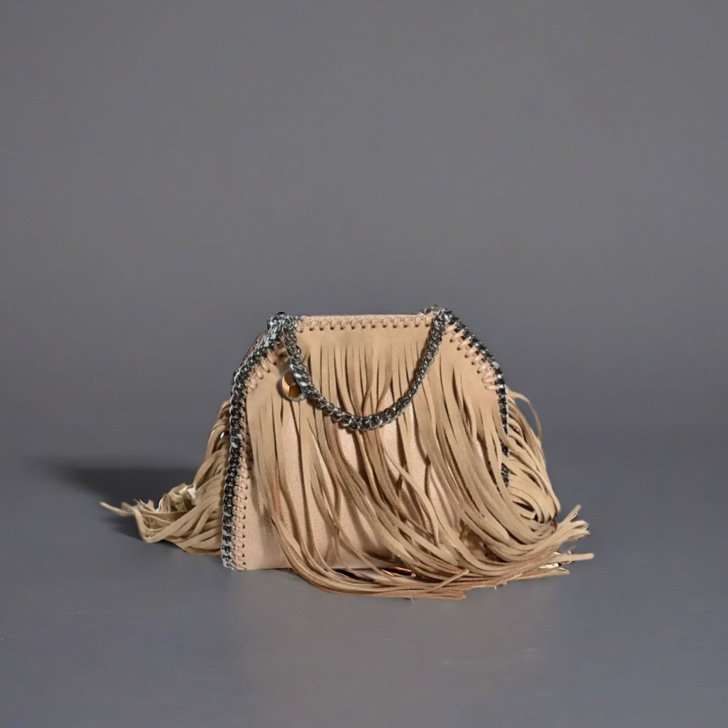 Shaggy Deer Fringe Tiny Falabella Fold Over Tote Gold