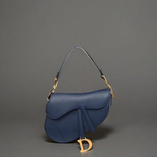 Grained Calfskin Saddle Bag Navy