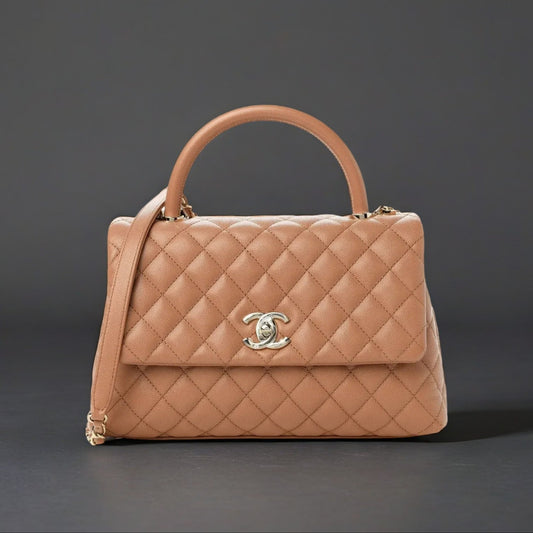 Caviar Quilted Small Coco Handle Flap Brown