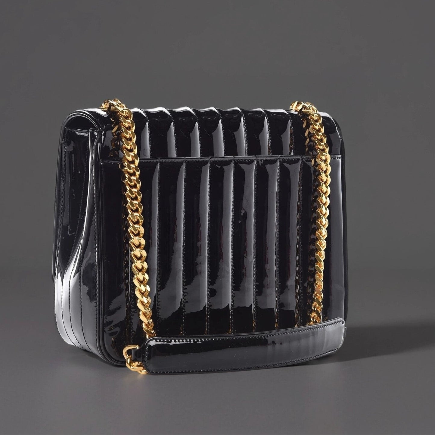 Patent Matelasse Monogram Large Vicky Chain Bag Black