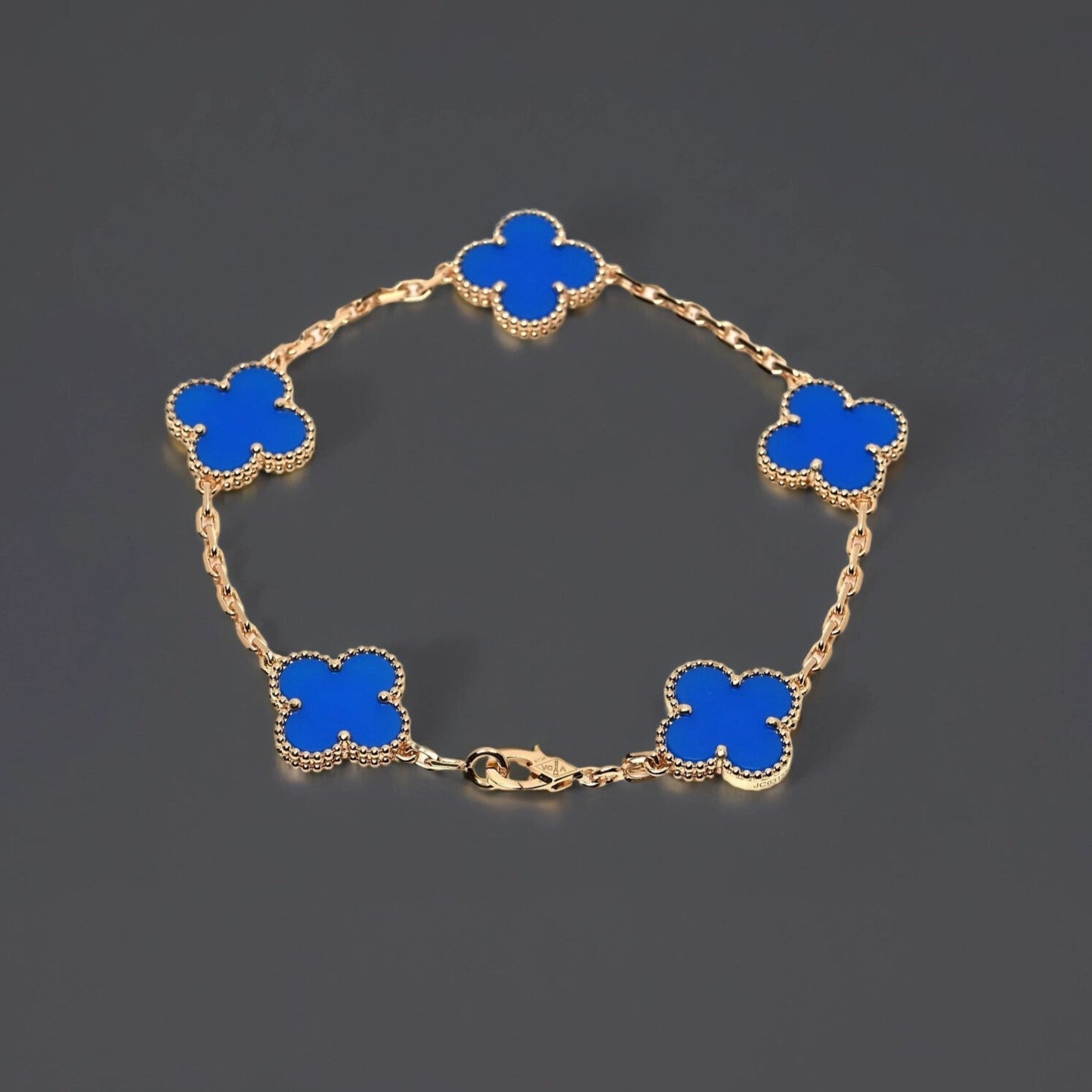 18K Yellow Gold Blue Agate 5 Motifs Vintage Alhambra Bracelet